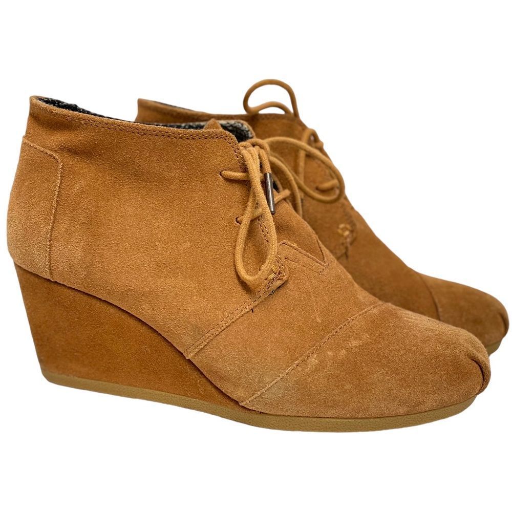TOMS Brown Lace up Wedge Ankle Booties 8.5